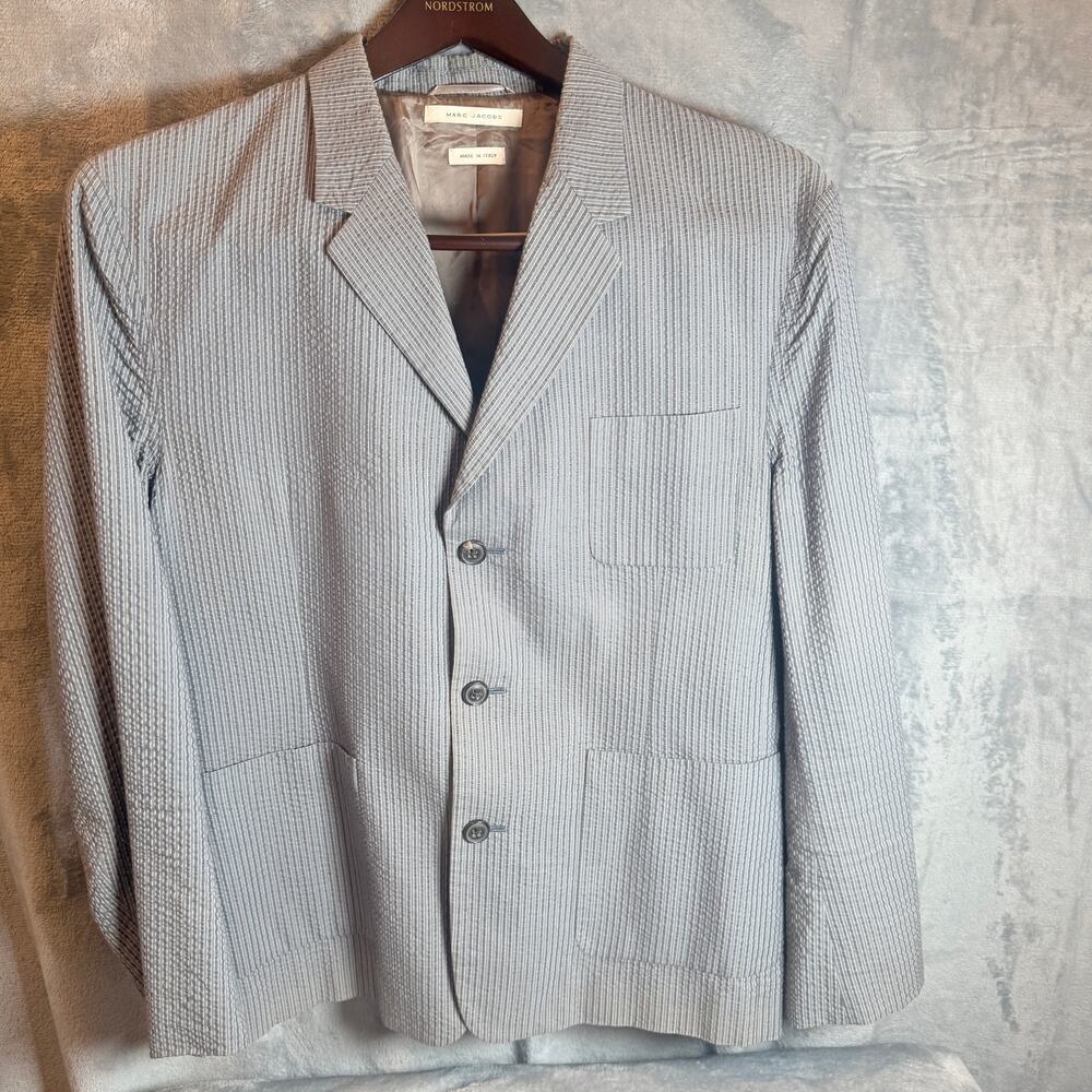 Marc Jacobs Men’s 54 US 44 Seersucker Stripe Blazer Made in Italy Gray